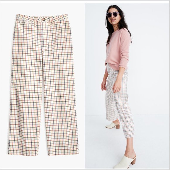 NWT Madewell Emmett Wide Leg Crop Pants in Rainbow Windowpane - Picture 1 of 8